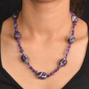 NWOT African Amethyst 325.00 ctw Tumble and Chips Necklace in Stainless Steel
